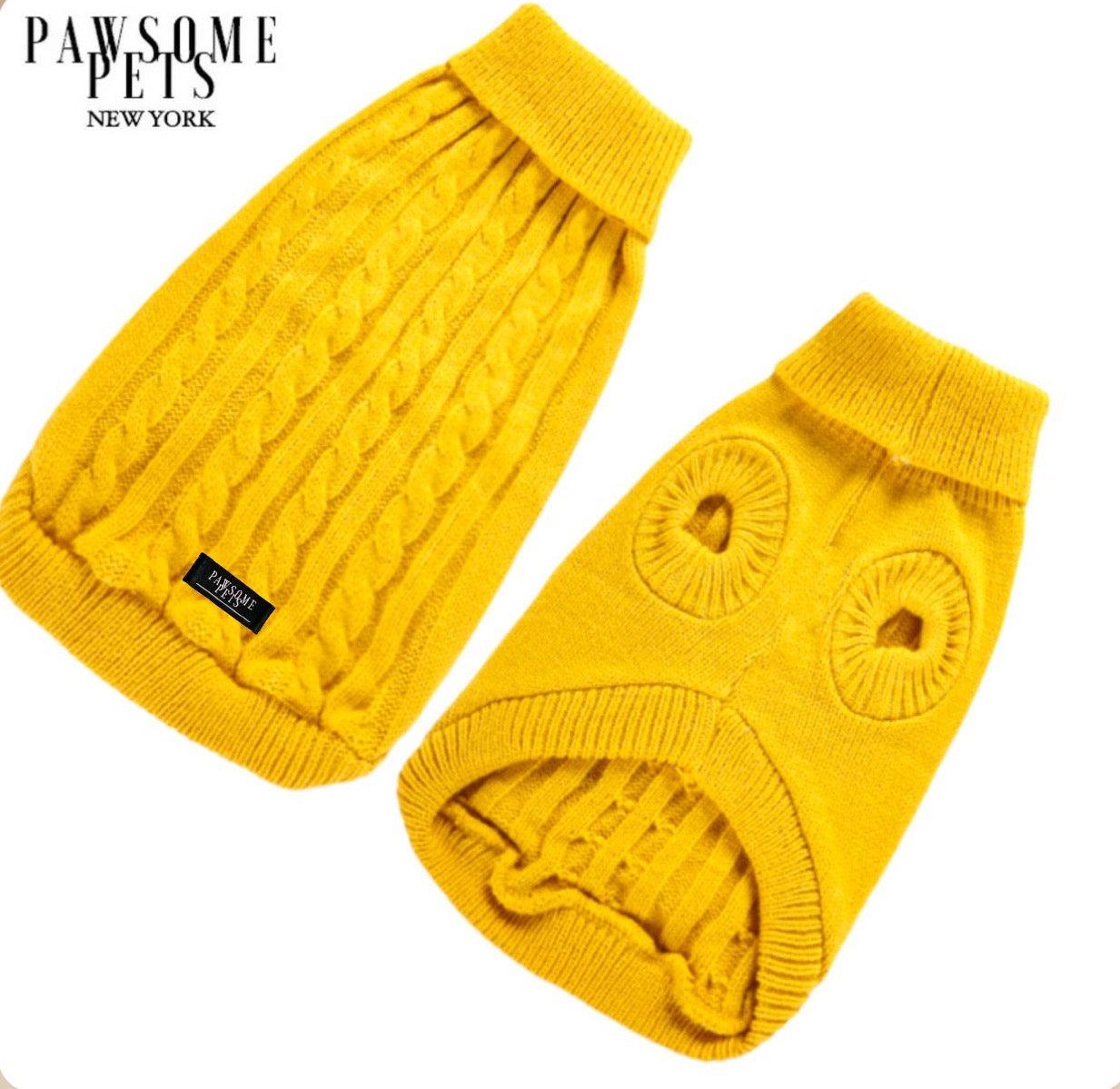 Pull en tricot torsadé pour chien et chat - Jaune