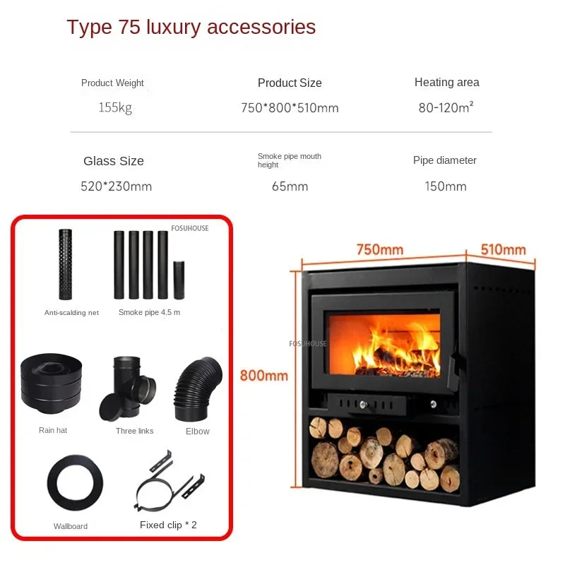 Elegant European Wood Burning Stove – Cozy Indoor Winter Heating