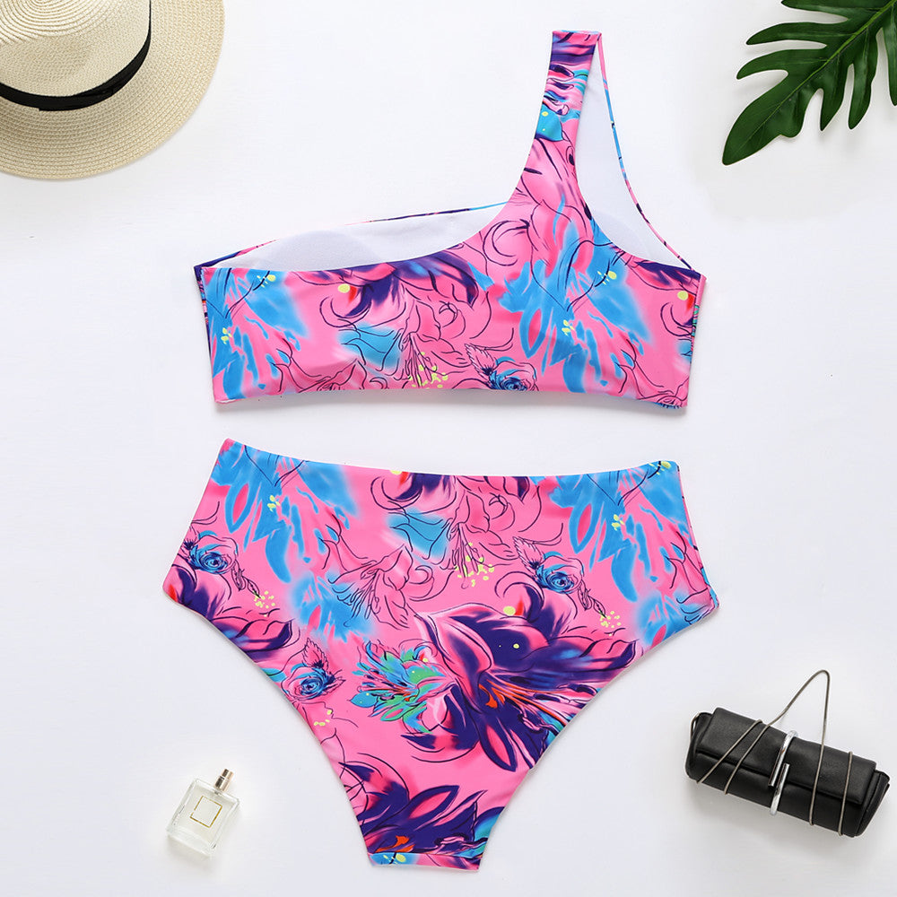 Chic One-Shoulder High Waist Bikini – Solid Color Women's Swimwear