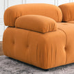 Modular L-Shaped Sofa, Orange Velvet, Tufted Design & Reversible Ottoman