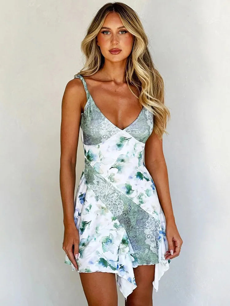 Tossy Fashion Backless Print Mini Dress – Elegant, Sexy, V-Neck & Sleeveless