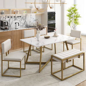 Modern Faux Marble 6-Piece Dining Set: 60