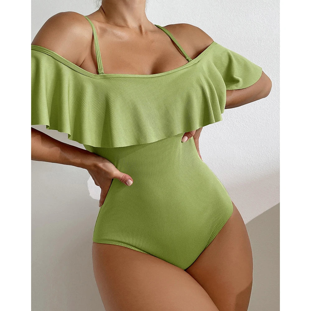 New Sexy Off-Shoulder Ruffle One-Piece Swimsuit - XL Women’s Swimwear