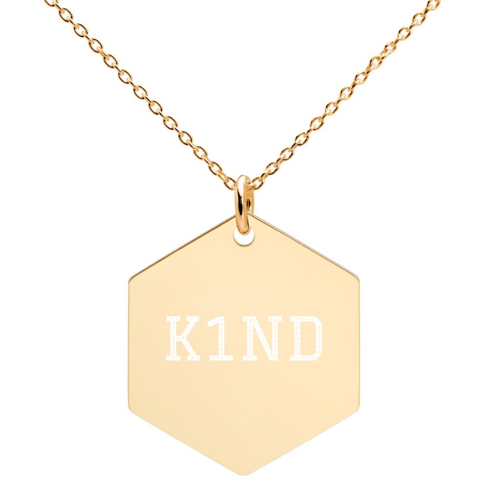 K1ND Engraved Silver Hexagon Necklace