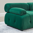 DIY L-Shaped Green Velvet Sofa, Button Tufted, Reversible Ottoman