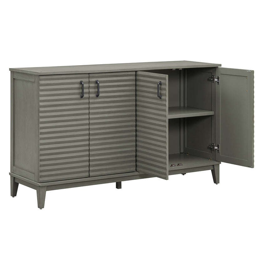 TREXM side panel with 4-door large storage buffet, adjustable shelves and metal handles (antique gray)