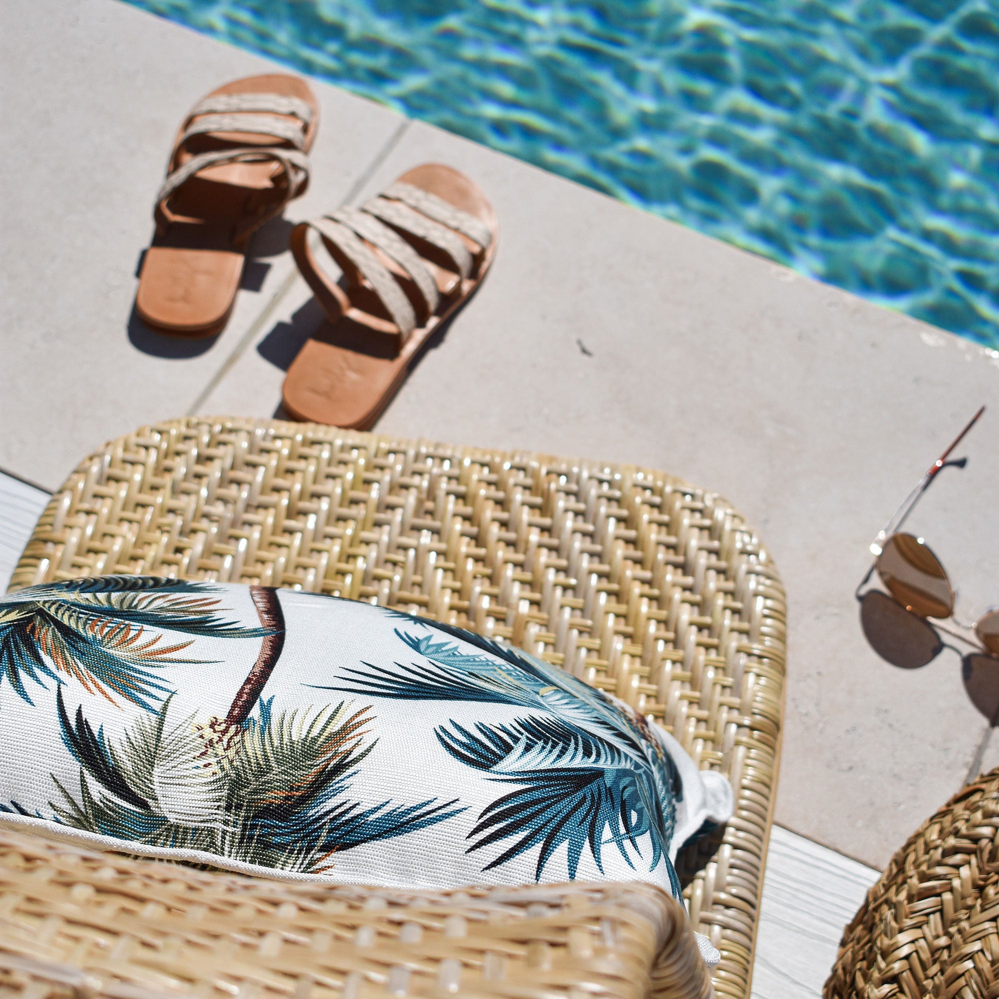 Cushion Cover-With Piping-Palm Trees White-45cm X 45cm