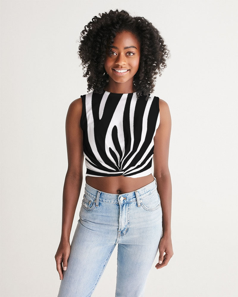 Tribal Zebra Twist-Front Crop Tank