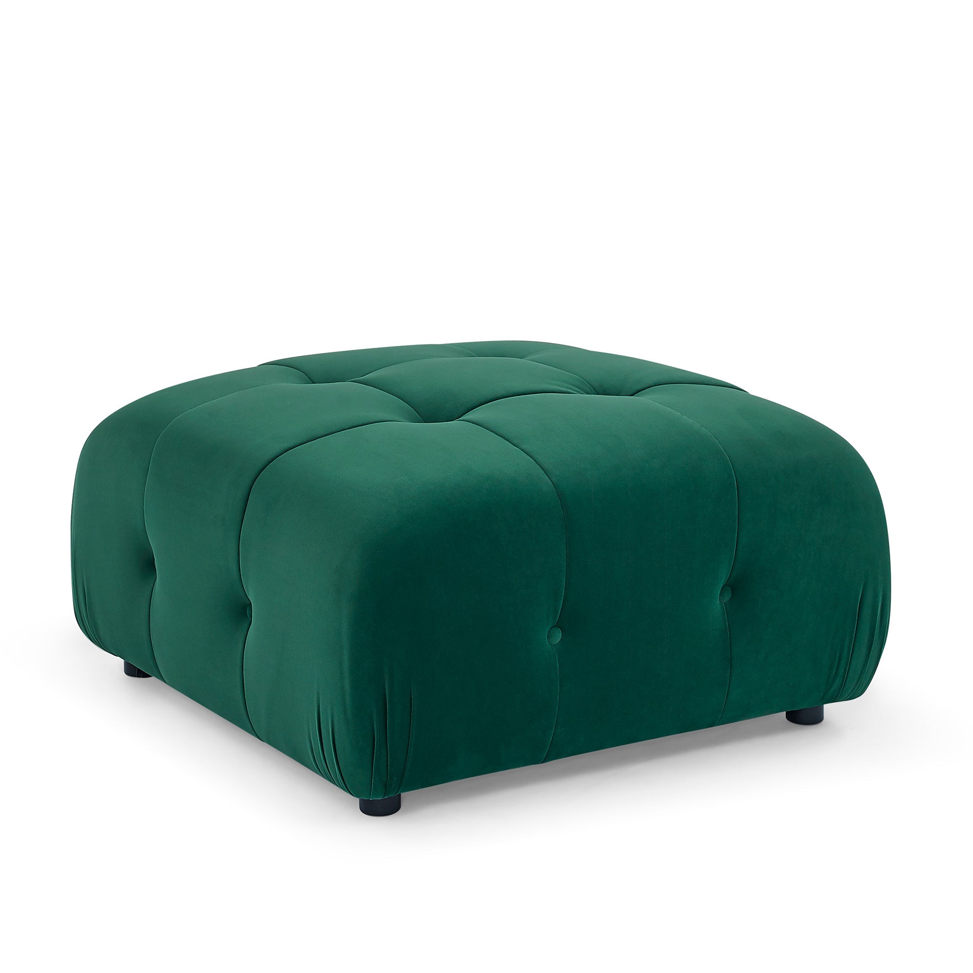 DIY L-Shaped Green Velvet Sofa, Button Tufted, Reversible Ottoman