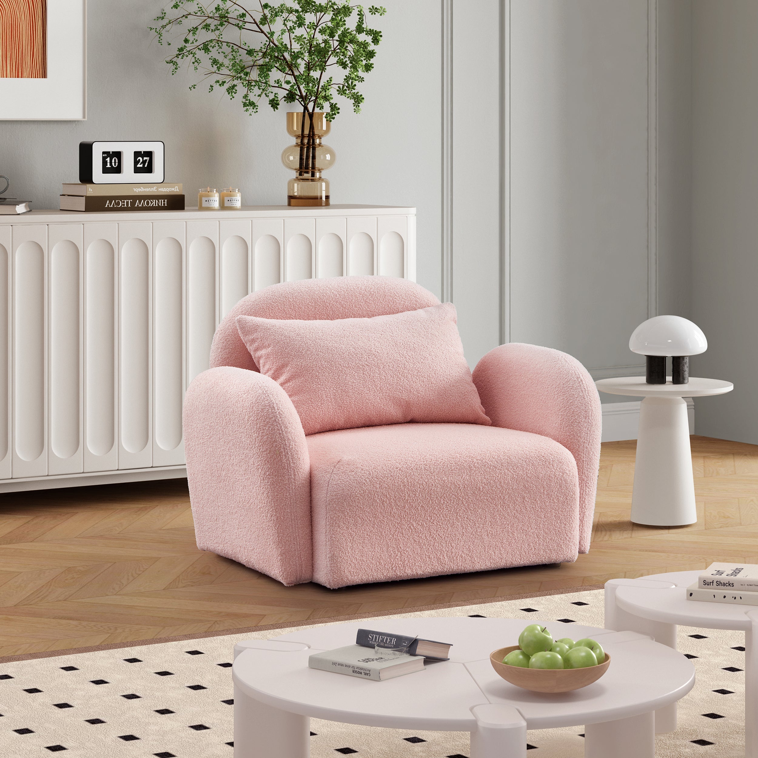 Pink Teddy Fabric Lazy Sofa Chair