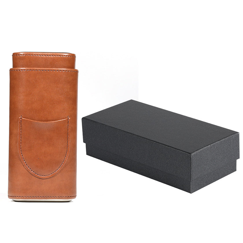 Two end hardware leather cigar box portable cedar wood 3-pack cigar moisturizing box protective cover cigar leather cover