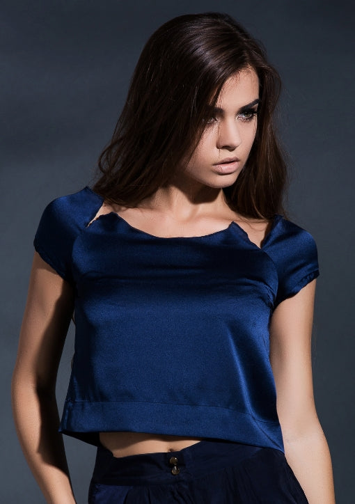 Reconstructed Elegance Cropped Top in Navy Blue