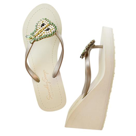 Pear - Green Rhine Stone Embellished Women's High Wedge Heel Flip Flops Sandal