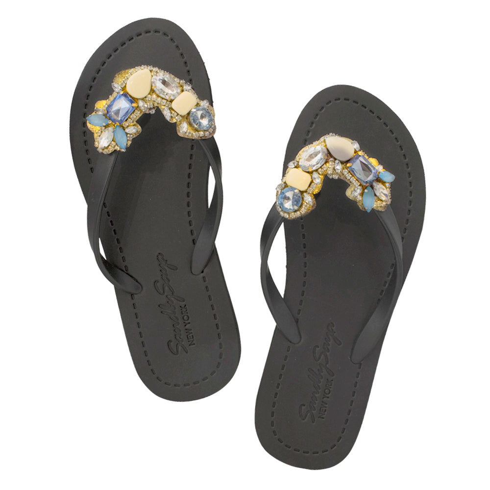 Blue York - Crystal Rhine Stone Embellished Women's Flat Flip Flops