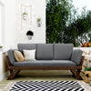 Adjustable Wooden Patio Daybed Sofa with Cushions, Brown + Gray Finish