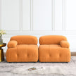 Modular L-Shaped Sofa, Orange Velvet, Tufted Design & Reversible Ottoman