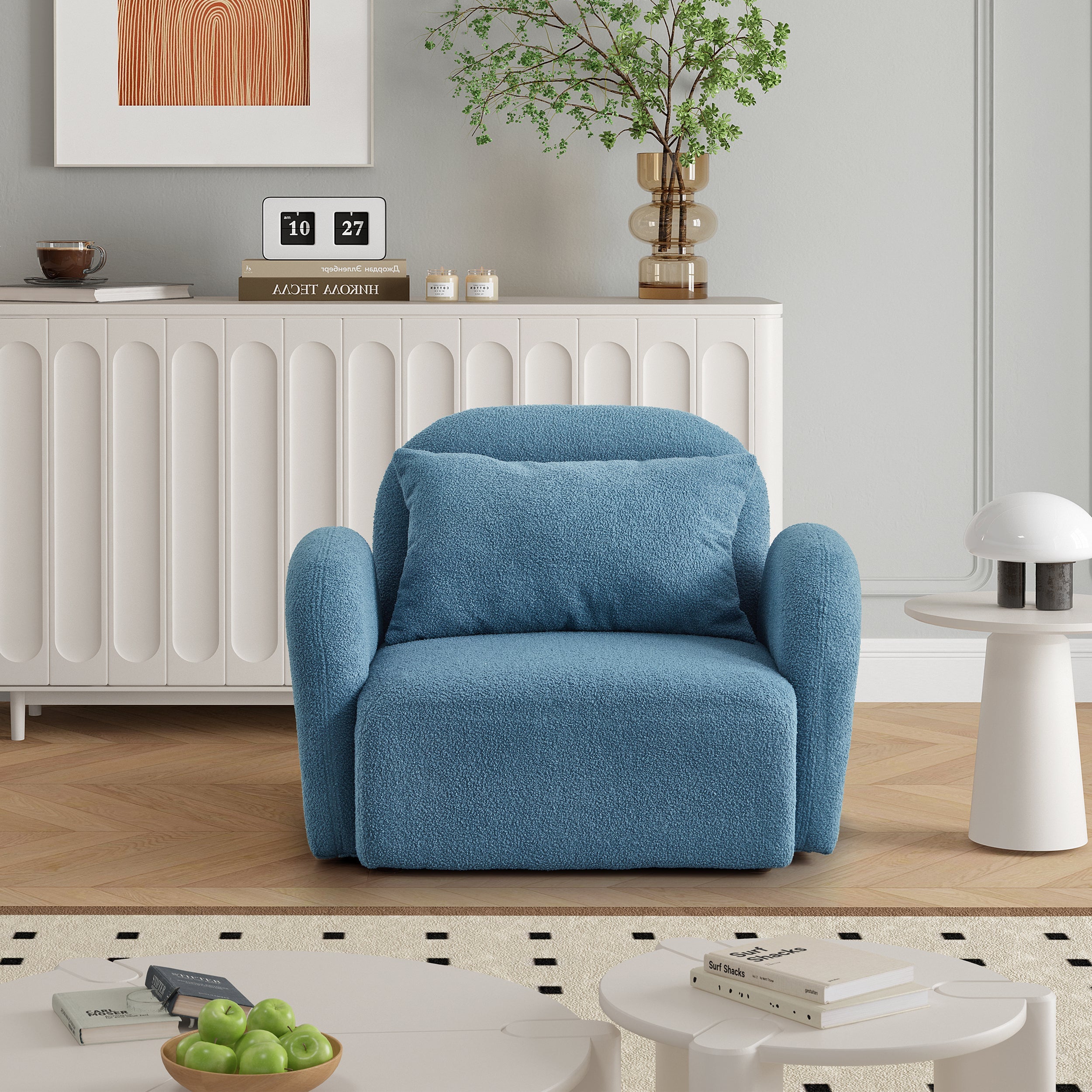 Blue Teddy Fabric Lazy Sofa Chair