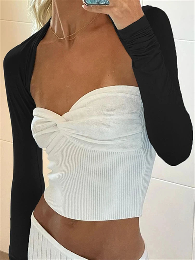 Tossy Knit Strapless Corset: Chic White Backless Crop Top for Summer