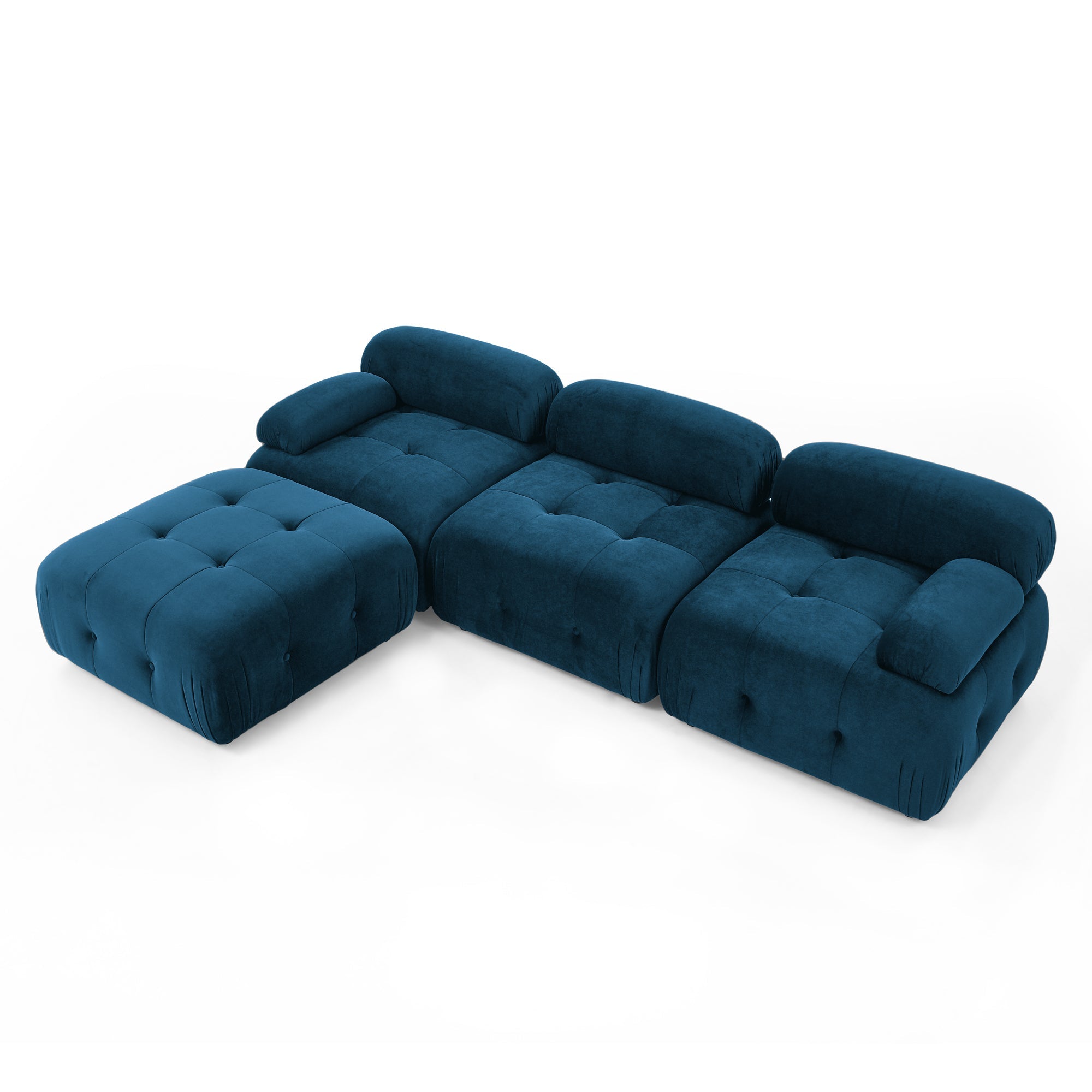 Modular L-Shaped Navy Velvet Sofa with Tufted Design & Reversible Ottoman