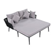 Outdoor Patio Daybed, Woven Rope Backrest, Washable Cushions, Gray