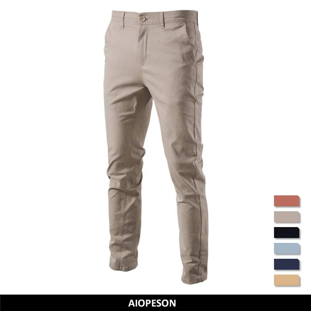 Casual Cotton Slim Fit Solid Color Men's Trousers - Spring/Autumn