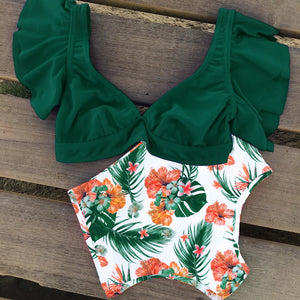 Floral Ruffle Hem V-Neck High-Waisted Bikini Set – Women's Swimwear