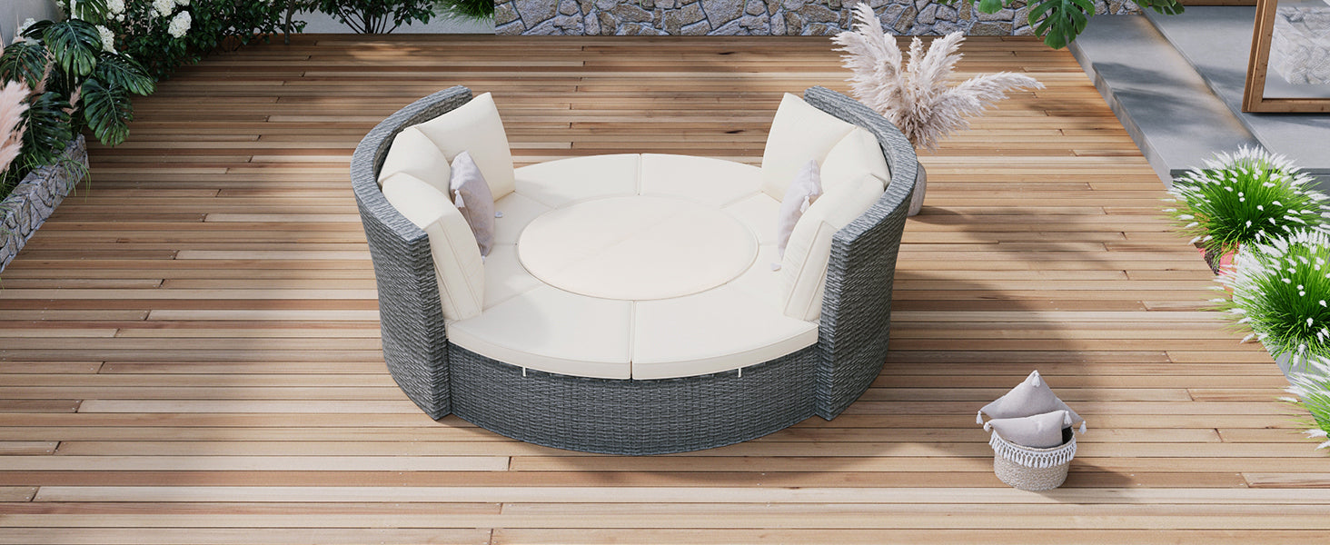 5-Piece All-Weather Rattan Patio Sofa Set w/ Table & Washable Cushions