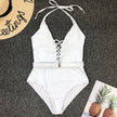 Alluring Backless Push-Up One Piece Swimsuit with Belted Waist