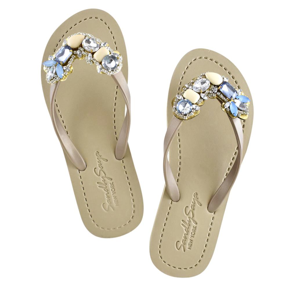 Blue York - Crystal Rhine Stone Embellished Women's Flat Flip Flops