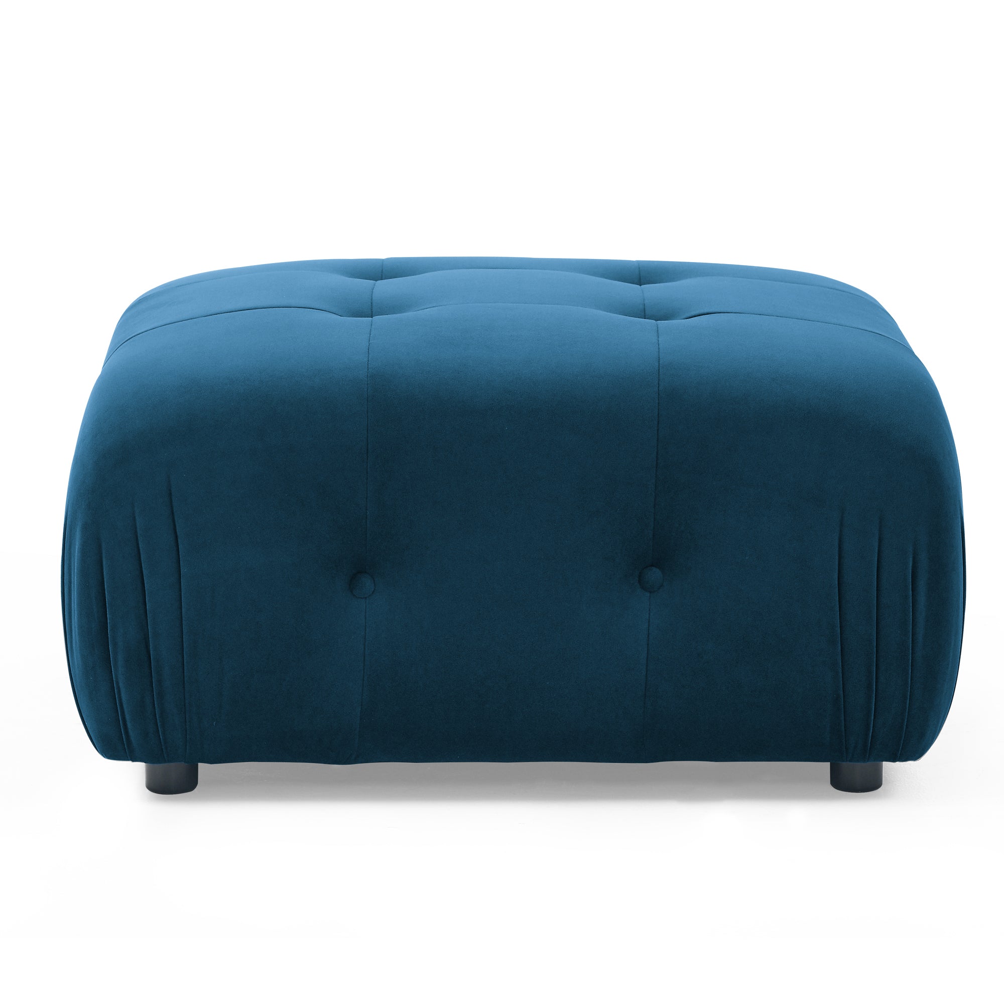 Modular L-Shaped Navy Velvet Sofa with Tufted Design & Reversible Ottoman