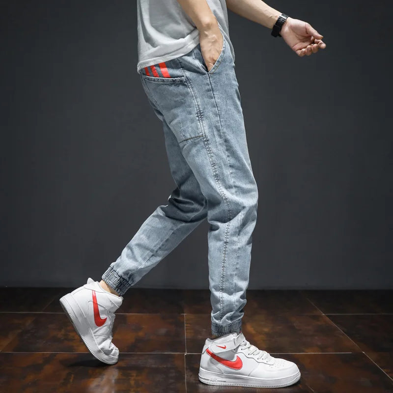 Men's Hip Hop Cargo Denim Jeans with Big Pockets and Harem Fit