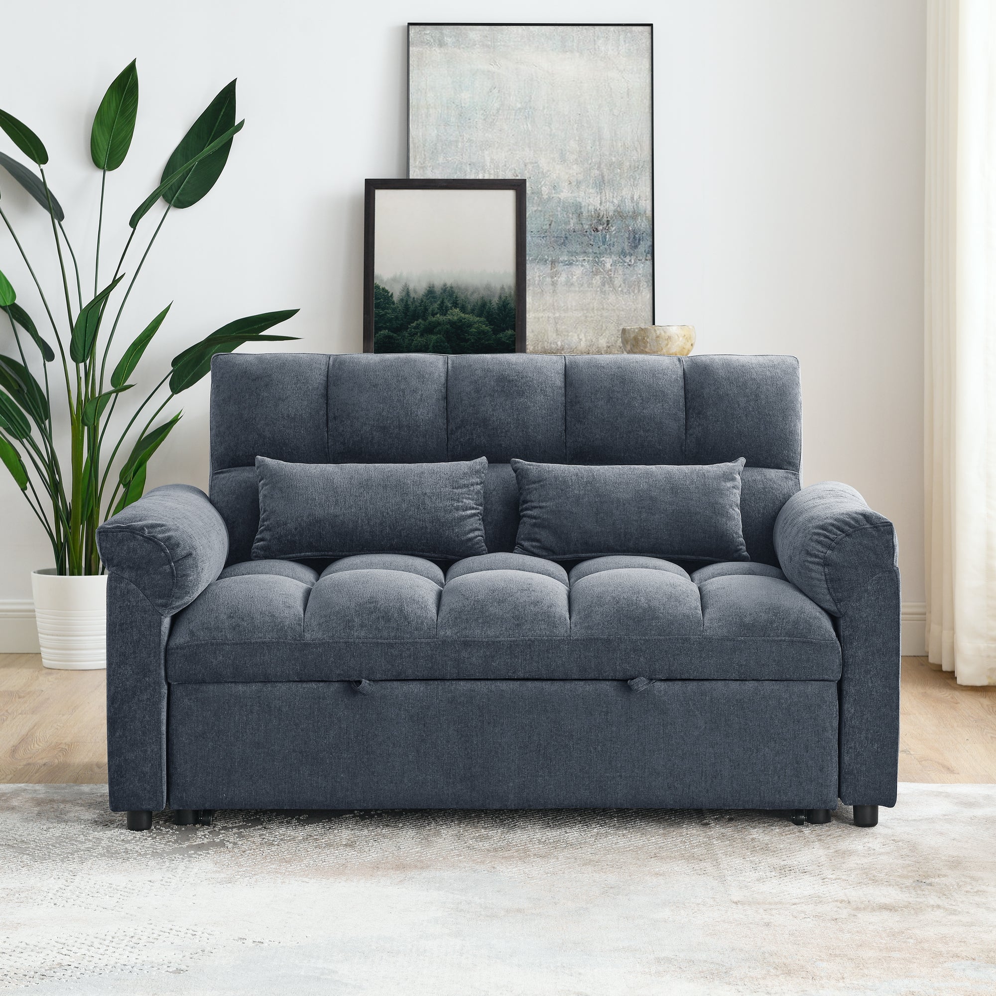 Loveseats Sofa Bed With Pull-Out Bed,Adjsutable Back,Blue+ Grey