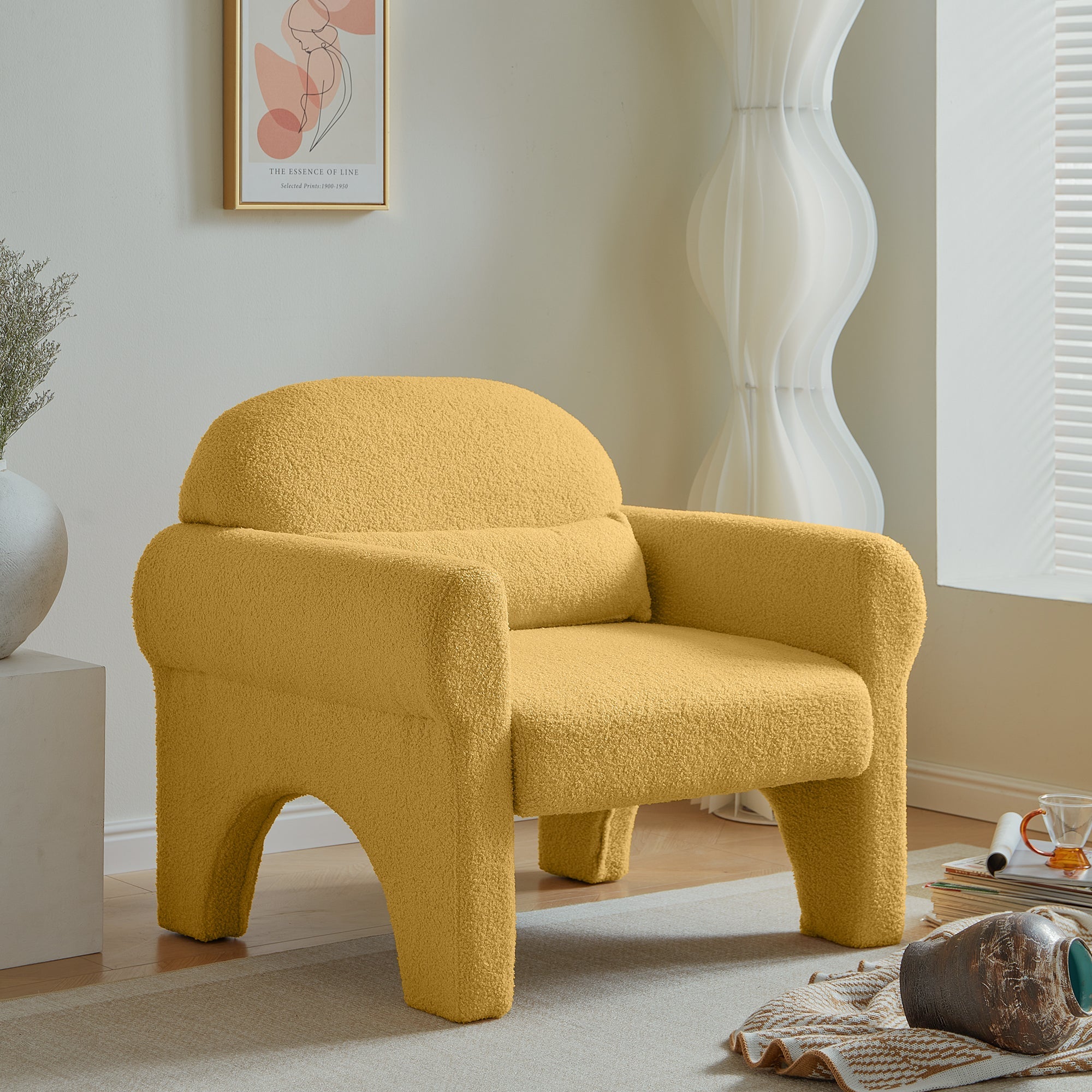 Boucle Accent Chair with Lumbar Pillow – Modern Living Room Style