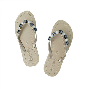 Beach Pearl - Crystal Rhine Stone Embellished Women's Flat Flip Flops