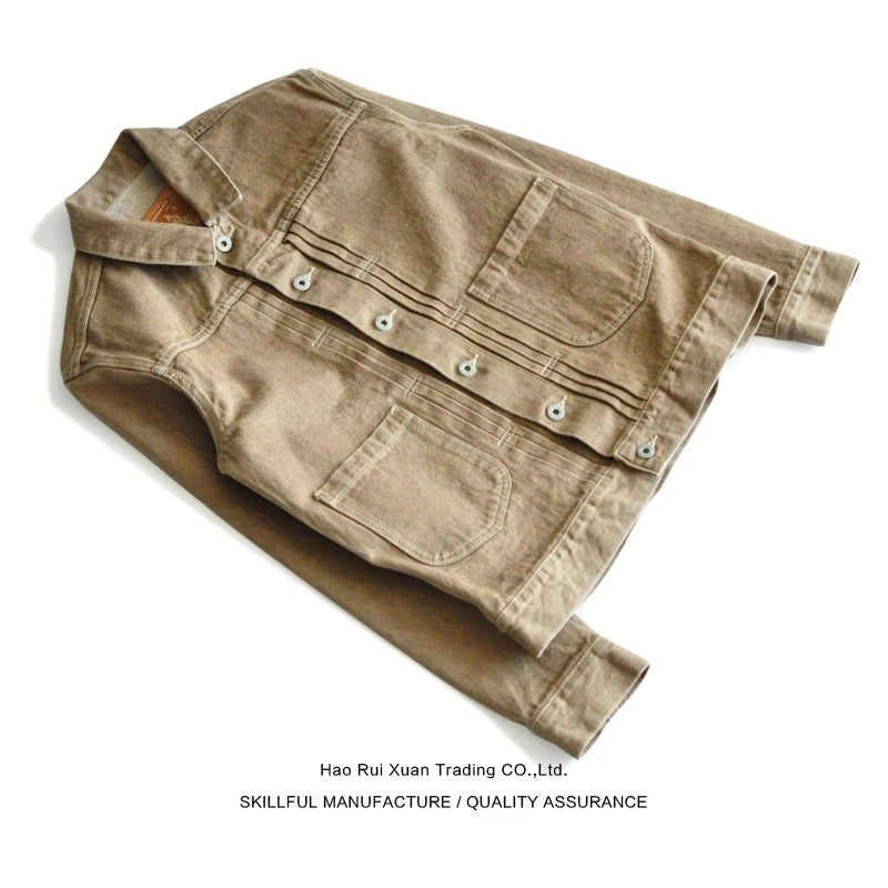 Vulcanized Khaki Slim Fit Selvedge Denim Jacket - Casual & Stylish