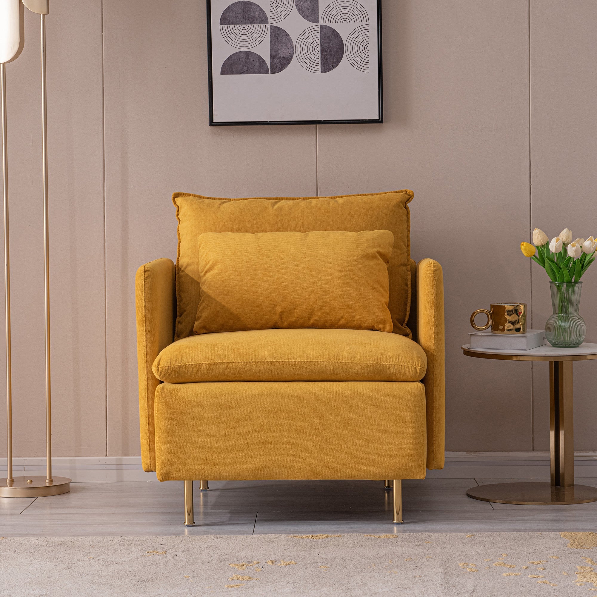 Yellow Upholstered Accent Chair - Modern Cotton Linen, 30.7''