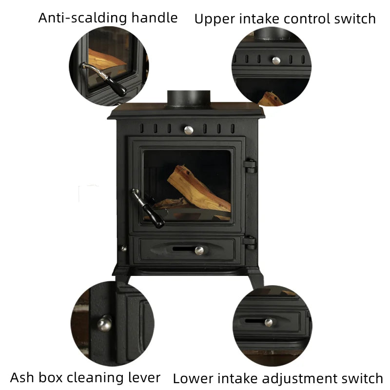 Compact Cast Iron Wood Burning Fireplace - Perfect for RV, Outdoor & Camping