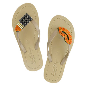 Lips - Rhinestone Embellished Flat Flip Flops Sandal for Women