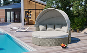 Two-Tone Rattan Outdoor Sectional Sofa Set with Retractable Canopy