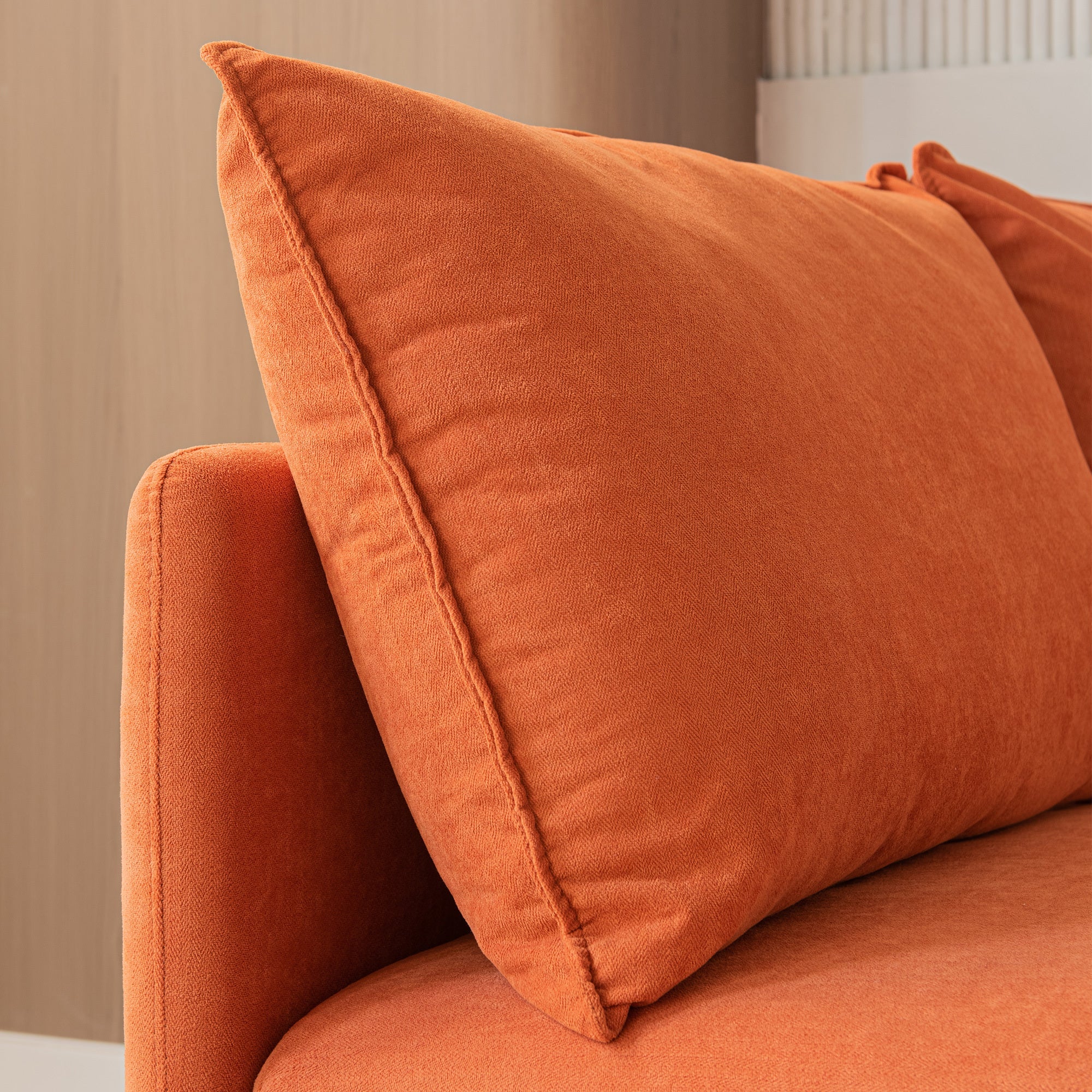 90.9'' Modular L-Shaped Sofa, Left-Facing, Orange Cotton Linen