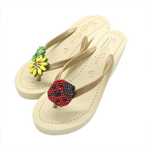 Ladybug & Daisy - Red and Yellow Embellished Motifs High Wedge Flip Flops