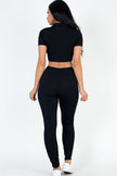 Ribbed Tie Front Crop Top & Ruched Hem Leggings Set (CAPELLA)