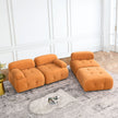 Modular L-Shaped Sofa, Orange Velvet, Tufted Design & Reversible Ottoman