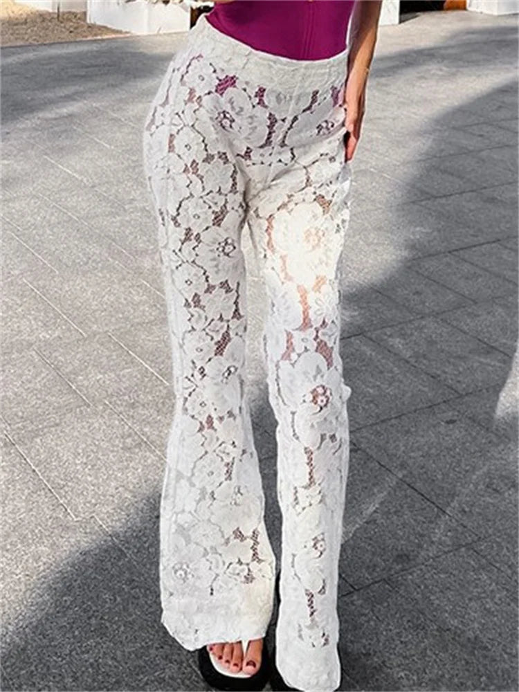 Tossy High-Waist Lace Patchwork Pants - Chic Summer Style