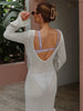 Chic White Knit Maxi Dress - See-Through V-Neck Beach Cover Up