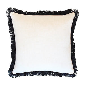 Housse de coussin-Coastal Fringe Noir-Solide Naturel-60cm X 60cm