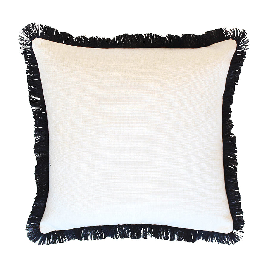 Cushion Cover-Coastal Fringe Black-Solid Natural-60cm X 60cm