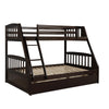 Espresso Solid Wood Twin Over Full Bunk Bed with 2 Storage Drawers