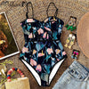 Monokini One-Piece Swimsuit - Sexy Push-Up, Printed, Ruffled Swimwear