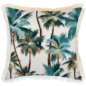 Cushion Cover-Coastal Fringe-Palm Trees Natural-60cm X 60cm